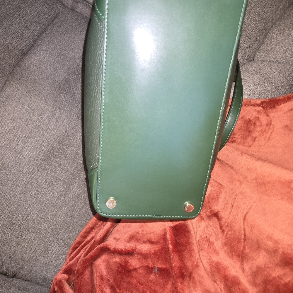 Michael Kors Dark Green Leather Pebbled Tote with Gold Hardware - Picture 3 of 5